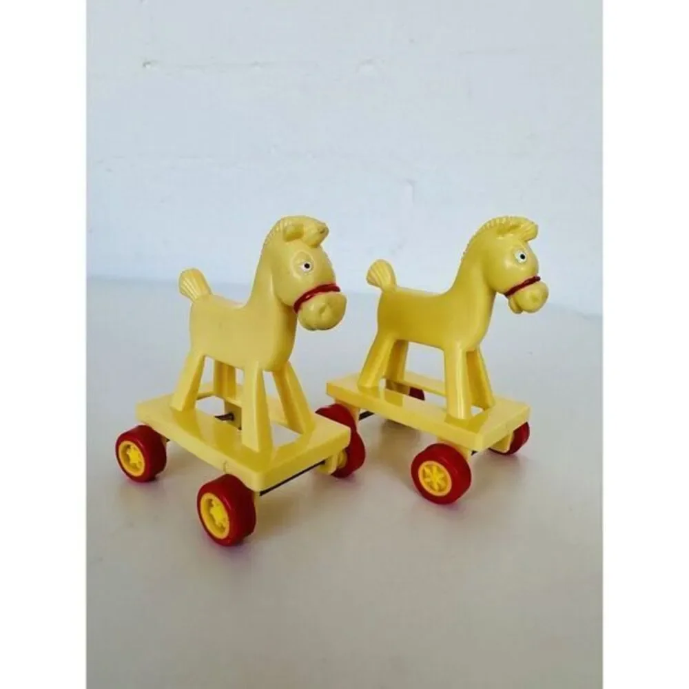 Lot of 2 McDonald's Happy Meal Toy Vintage‎ 1986 Yellow Horse on Wheels